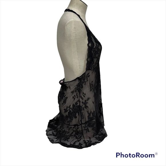 Victoria’s Secret large lingerie slip dress black lace halter - Picture 4 of 11